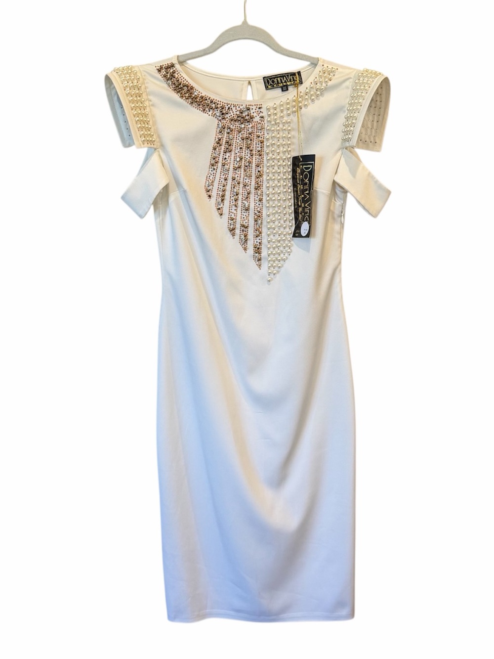 NWT Donna Vinci Couture Beaded Pearl Cutout Dress XS / S